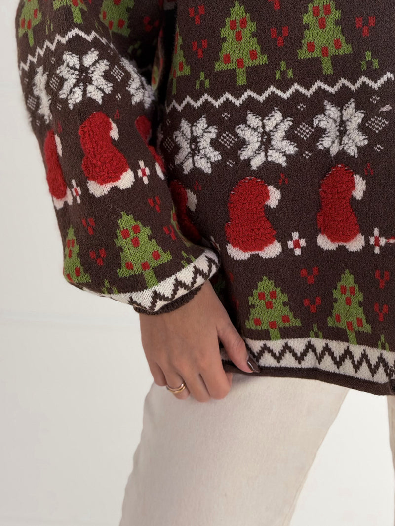 Moteriškas susagstomas kalėdinis megztinis WINTER Ruda