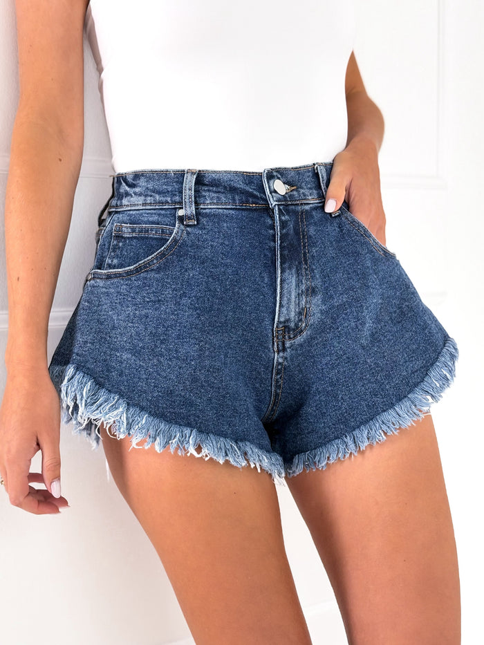 Moteriški džinsiniai šortai MANDIE Tamsiai mėlyna