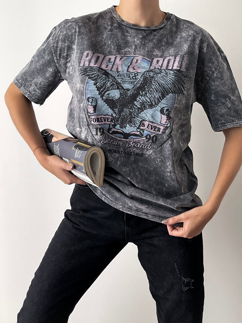 Moteriški turkiški medvilniniai marškinėliai ROCK&ROLL