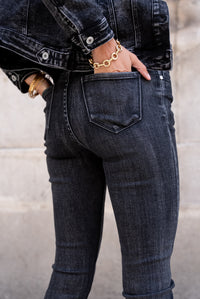 SKINNY HIGH WAIST moteriški džinsai su diržu DECLAN Pilka