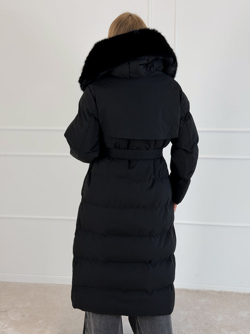 Moteriška ilga žieminė striukė su gobtuvu ODELLE Juoda