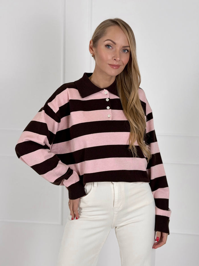 Moteriškas dryžuotas megztinis su vilna ENDER Rožinė