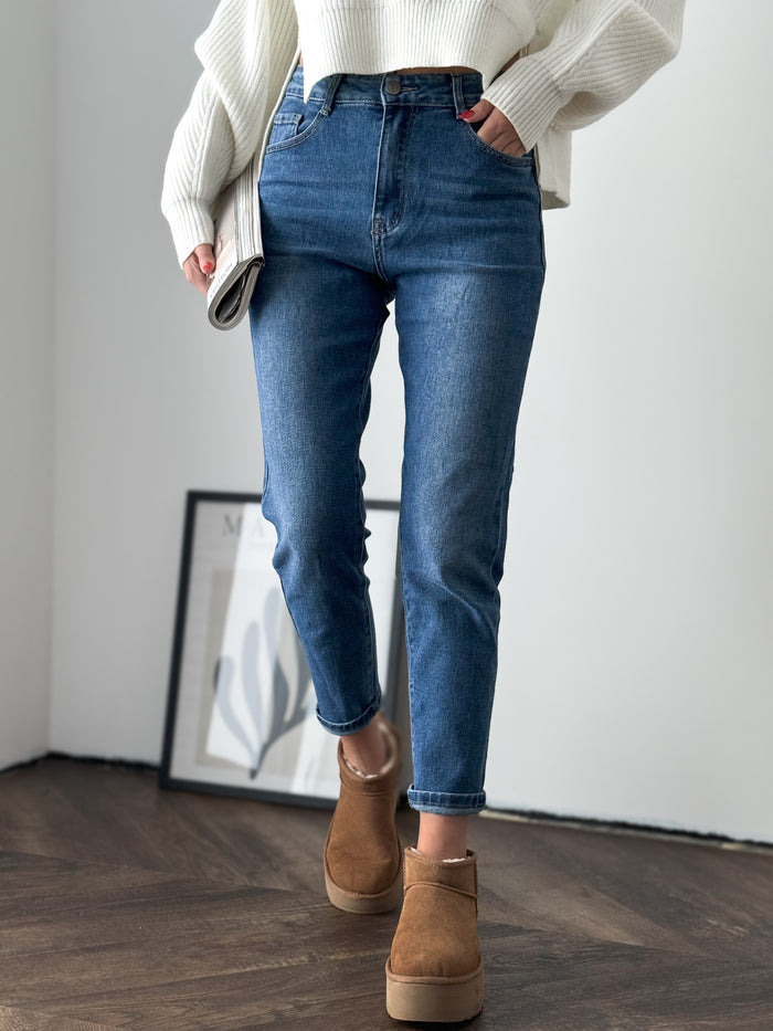 Moteriški elastingi MOM FIT modelio aukšto juosmens džinsai SEVILLE