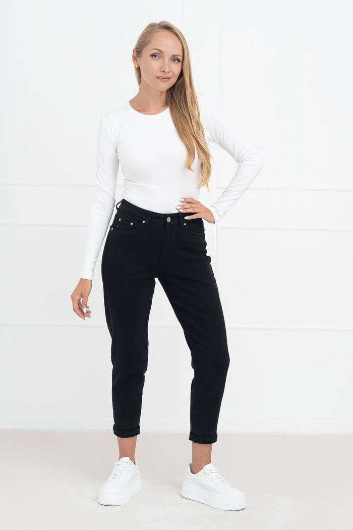 MOM FIT moteriški džinsai aukštu juosmeniu DANETTE Juoda
