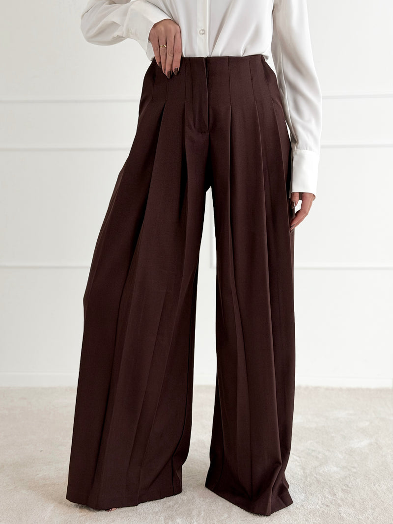 Moteriškos plačios klasikinės kelnės MADHU Ruda