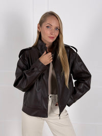 Moteriškas eko odos švarkas NELLA Tamsiai ruda