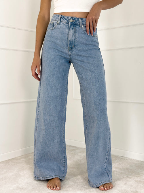 Moteriški platėjantys džinsai aukštu juosmeniu HARTLEY Mėlyna