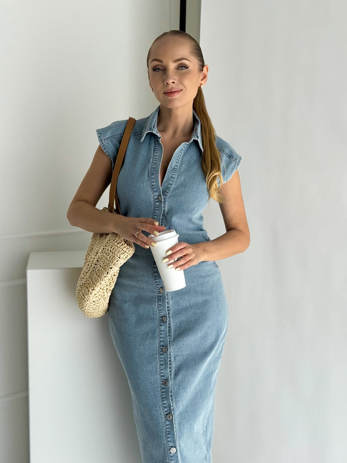 Moteriška ilga džinsinė suknelė LIMA Mėlyna