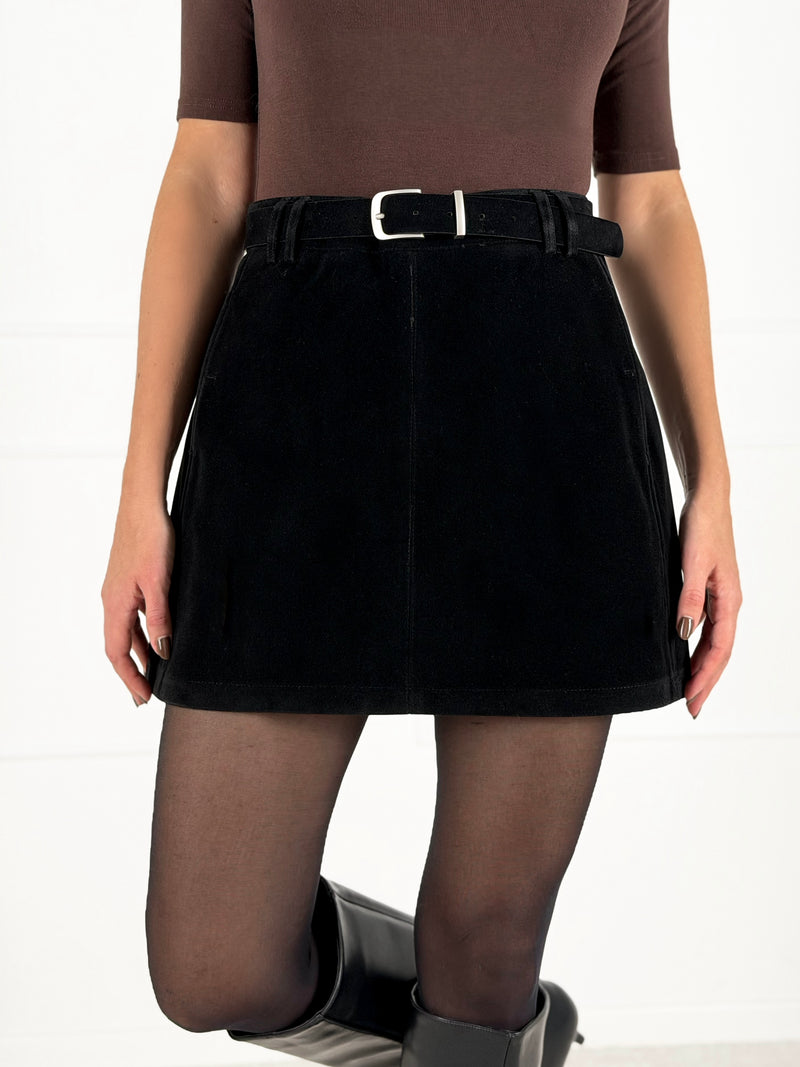 Moteriškas verstos eko odos sijonas su šortais PALMIRA Juoda