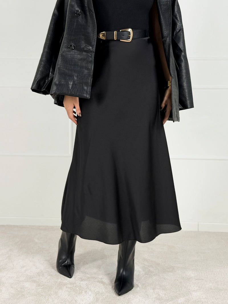 Moteriškas itališkas satino sijonas JENARO Juoda