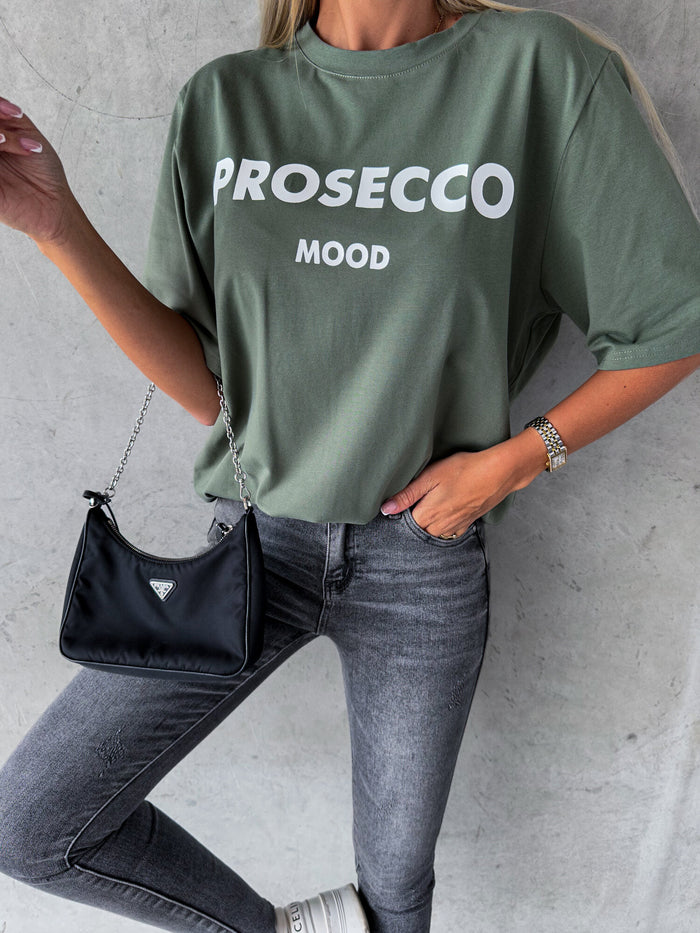 Moteriški itališki medvilniniai marškinėliai PROSECCO MOOD Chaki