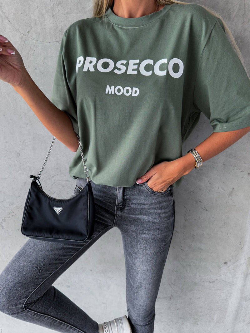 Moteriški itališki medvilniniai marškinėliai PROSECCO MOOD Chaki