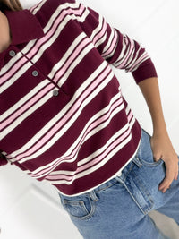 Moteriškas dryžuotas megztinis su vilna LORELLA Bordo