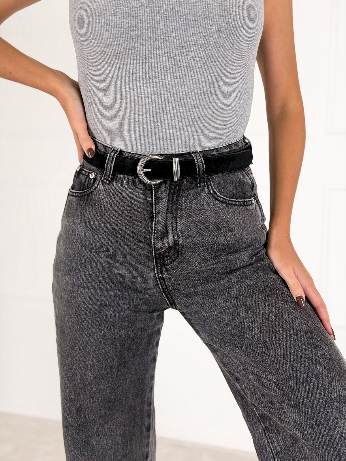 Natūralios odos moteriškas diržas SCOTTIE Juoda/Sidabrinė