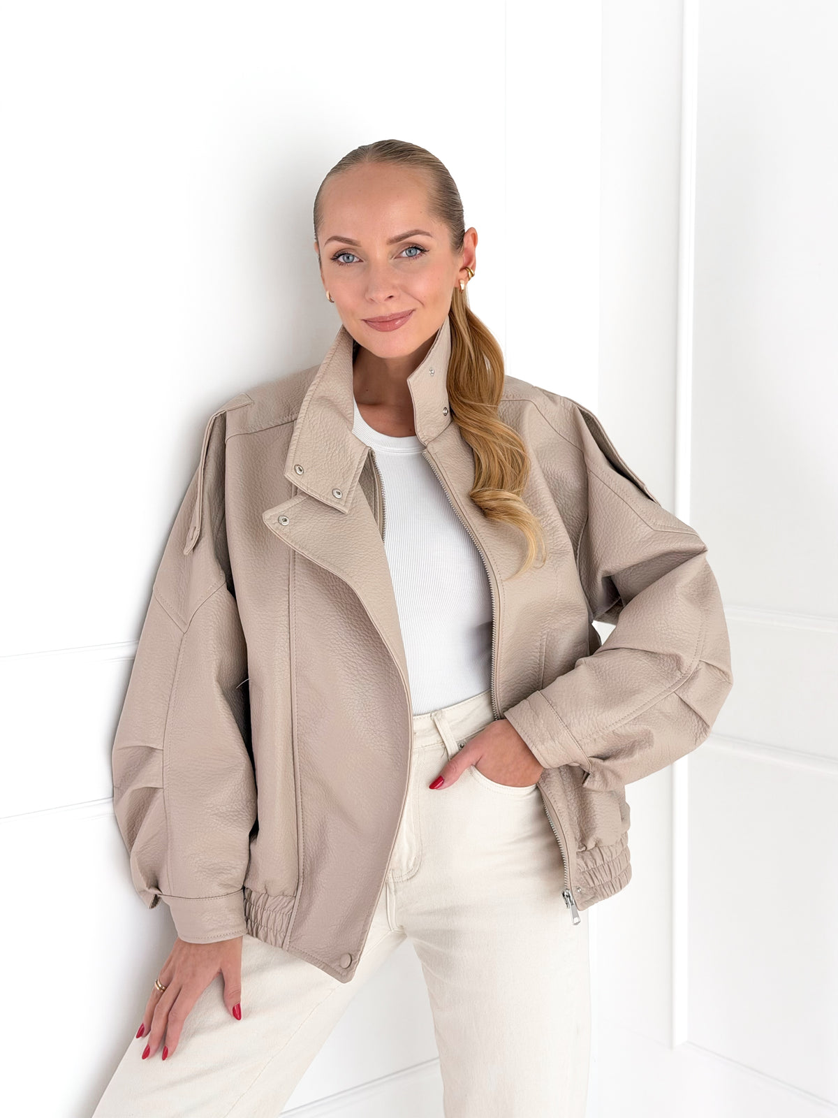 Moteriškas eko odos švarkas BAXLEY Kreminė