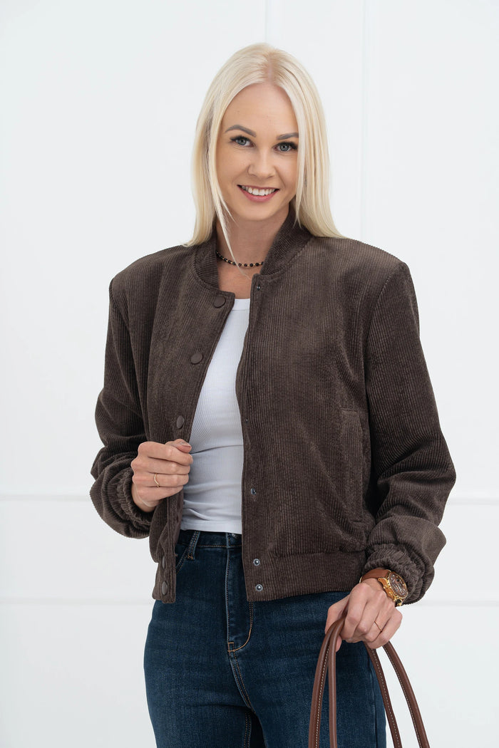 Moteriškas velvetinis bomber stiliaus užsagstomas švarkas BRIANA Ruda