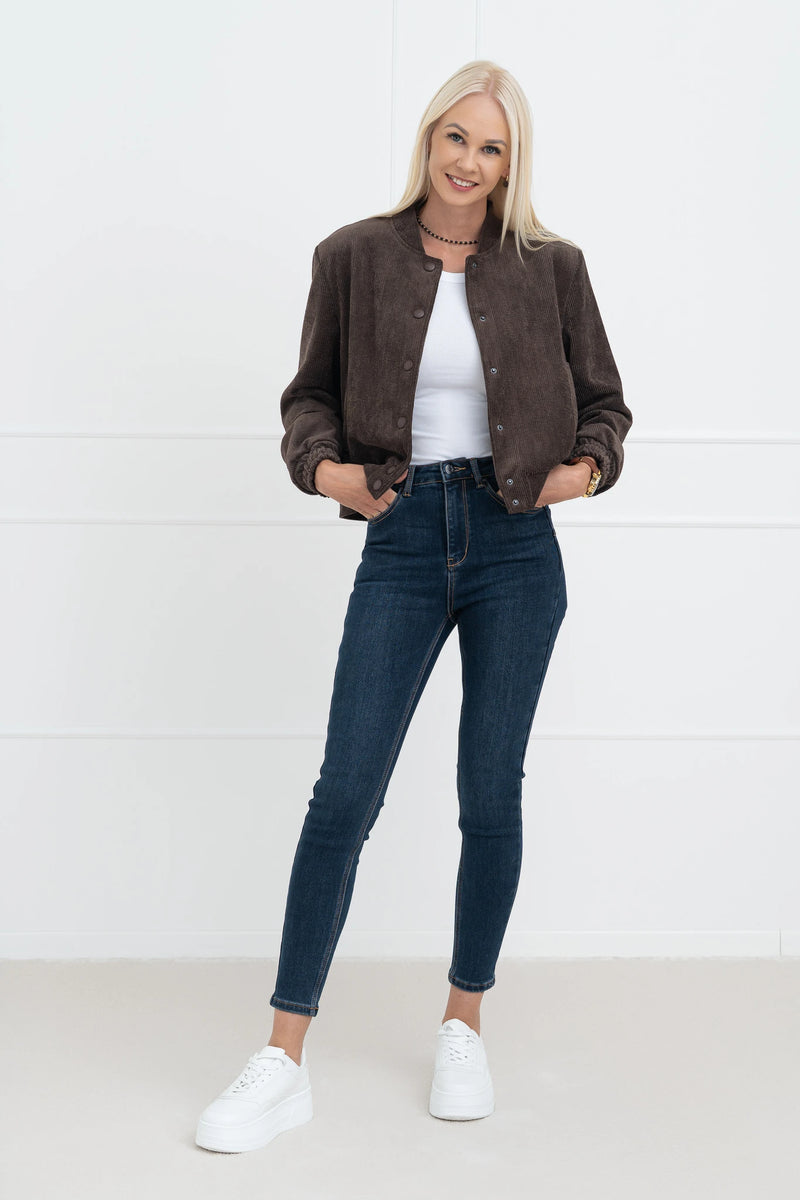 Moteriškas velvetinis bomber stiliaus užsagstomas švarkas BRIANA Ruda