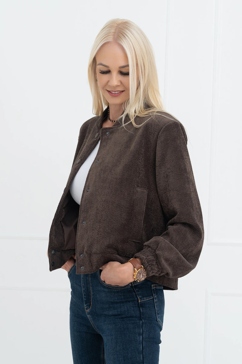 Moteriškas velvetinis bomber stiliaus užsagstomas švarkas BRIANA Ruda