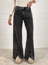 Moteriški platėjantys džinsai su kniedėmis WOODY Pilka