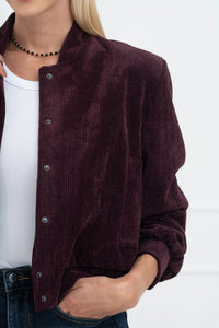 Moteriškas velvetinis bomber stiliaus užsagstomas švarkas BRIANA Bordo