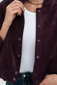 Moteriškas velvetinis bomber stiliaus užsagstomas švarkas BRIANA Bordo