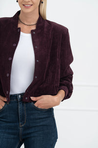 Moteriškas velvetinis bomber stiliaus užsagstomas švarkas BRIANA Bordo