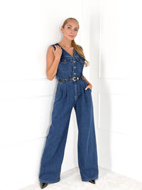 Moteriškas džinsinis kombinezonas su diržu BIANKA Mėlyna
