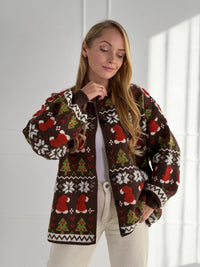 Moteriškas susagstomas kalėdinis megztinis WINTER Ruda