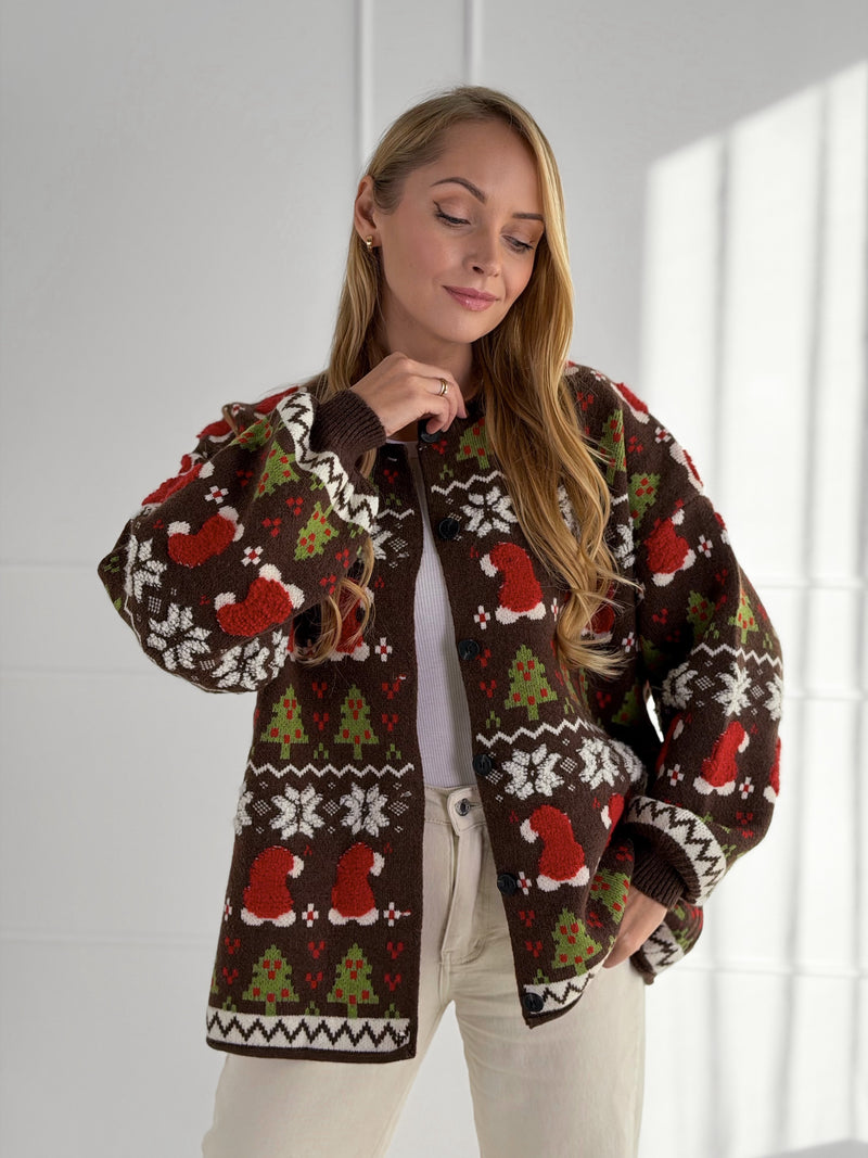 Moteriškas susagstomas kalėdinis megztinis WINTER Ruda