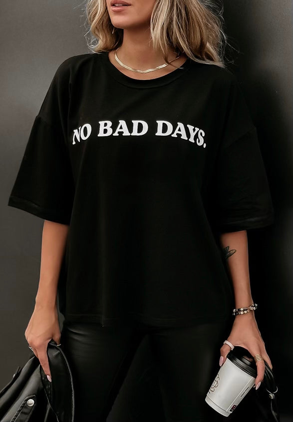 Moteriški itališki medvilniniai marškinėliai NO BAD DAYS Juoda