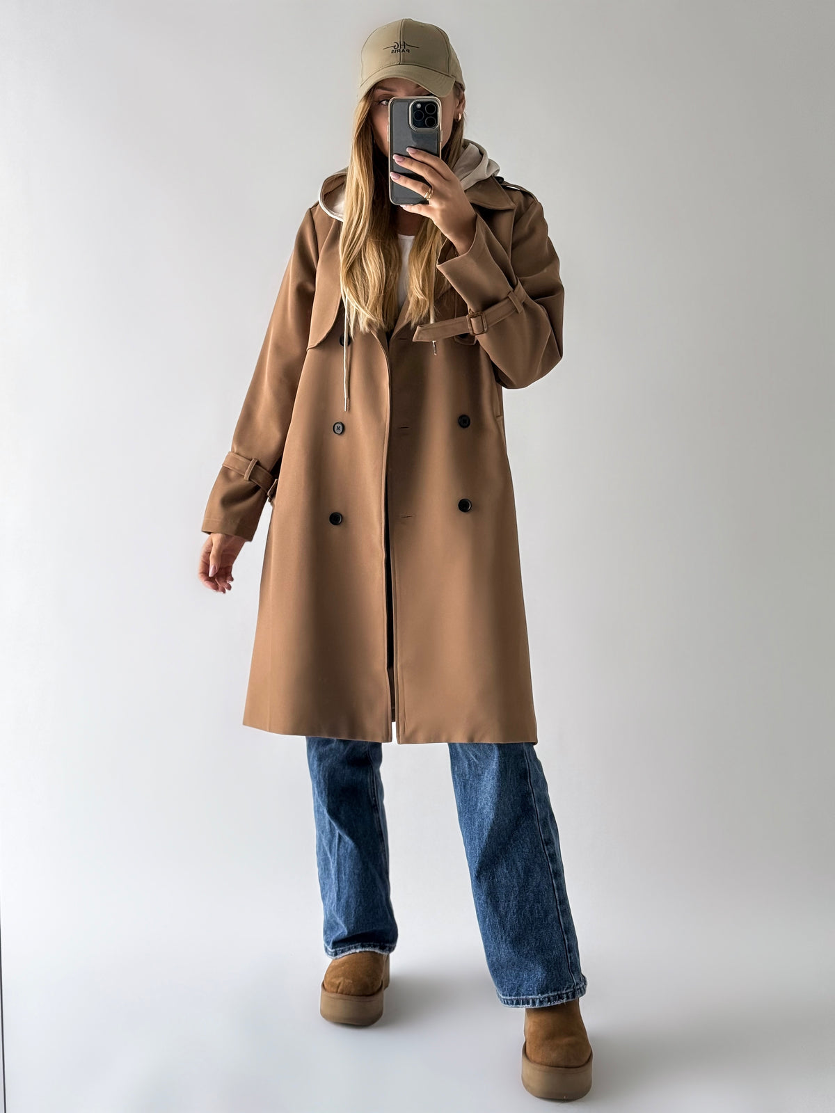 Moteriškas ilgas paltas su gobtuvu MASON Ruda