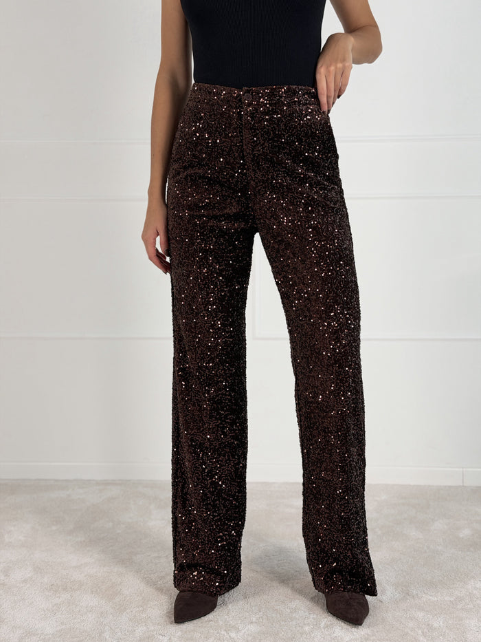 Moteriškos blizgios kelnės GLITTER Ruda