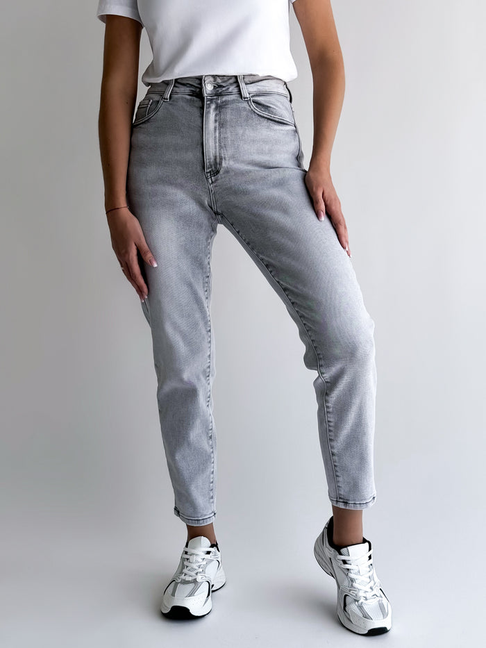 MOM STRETCH modelio moteriški džinsai aukštu juosmeniu LINGO Pilka