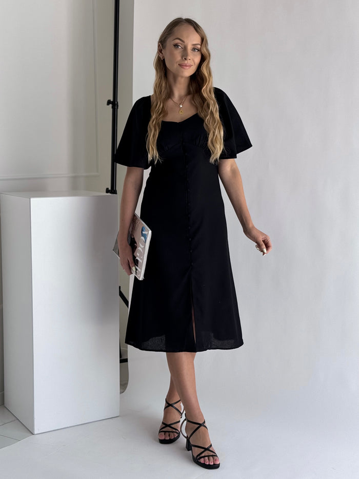 Moteriška lininė suknelė ALAINA Juoda