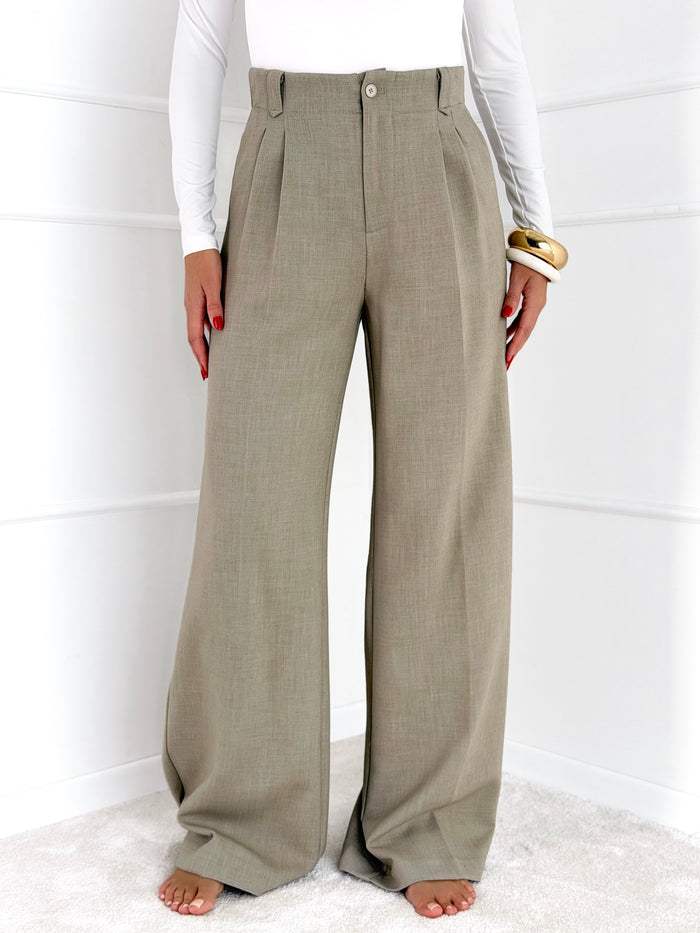 Moteriškos plačios klasikinės kelnės SANCHA Tamsiai kreminė