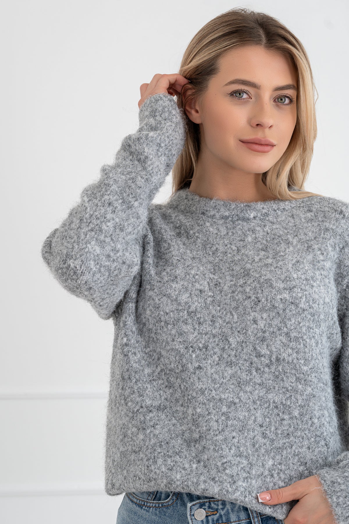 Moteriškas šiltas megztinis su vilna DAMON Šviesiai pilka