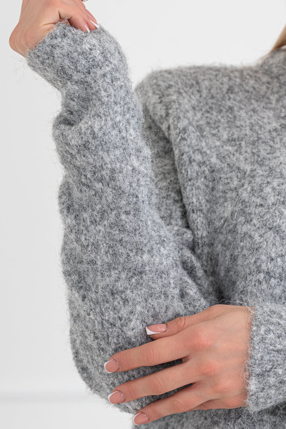 Moteriškas šiltas megztinis su vilna DAMON Šviesiai pilka