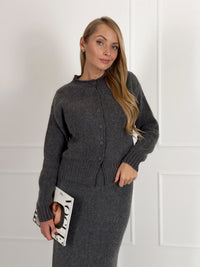 Moteriškas susagstomas megztinis su vilna LUCETTA Pilka