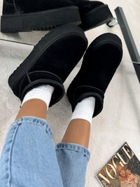 Natūralios odos UGG stiliaus aulinukai su platforma CHOCO Juoda