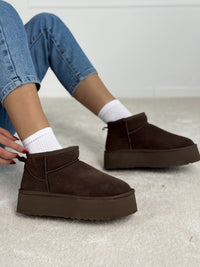 Natūralios odos UGG stiliaus aulinukai su platforma CHOCO Tamsiai ruda