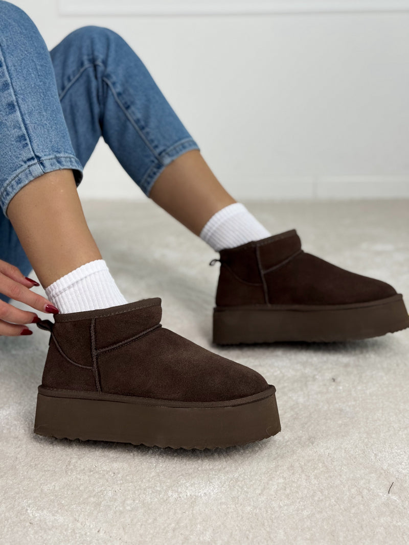 Natūralios odos UGG stiliaus aulinukai su platforma CHOCO Tamsiai ruda