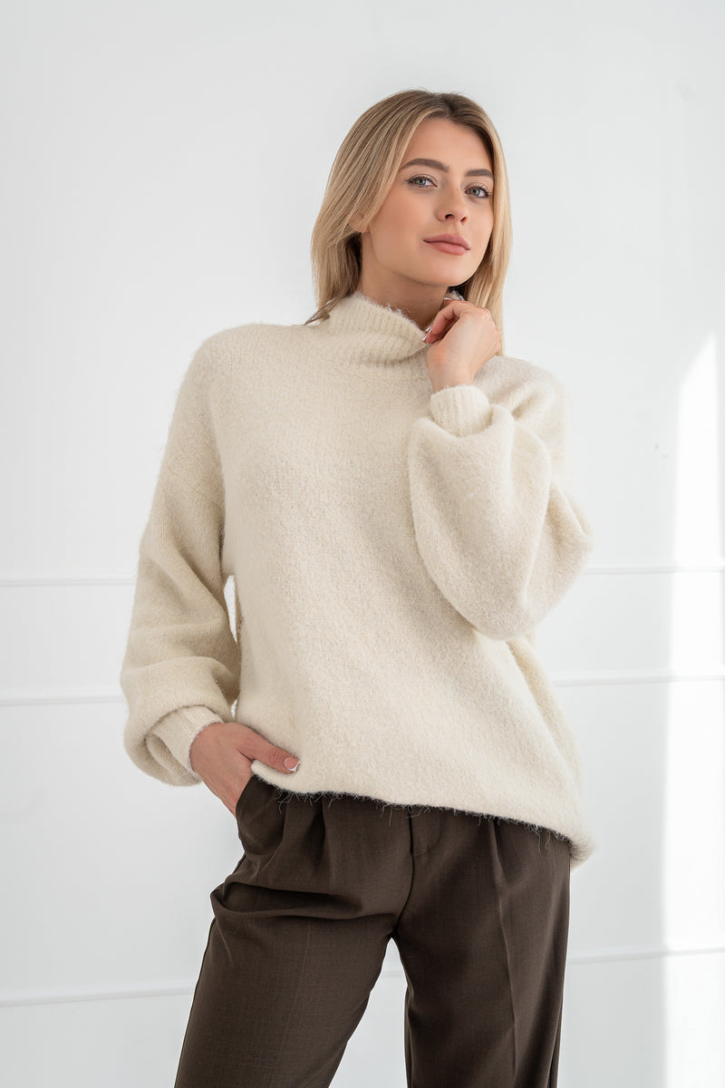 Moteriškas megztinis su vilna MELANIA Balta