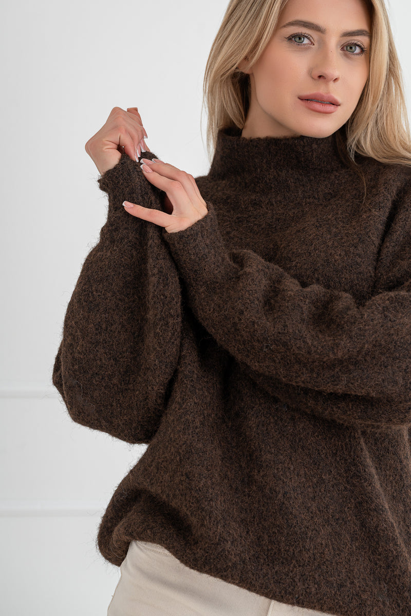 Moteriškas megztinis su vilna MELANIA Tamsiai ruda