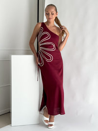 Moteriška lininė suknelė WILLOW Bordo