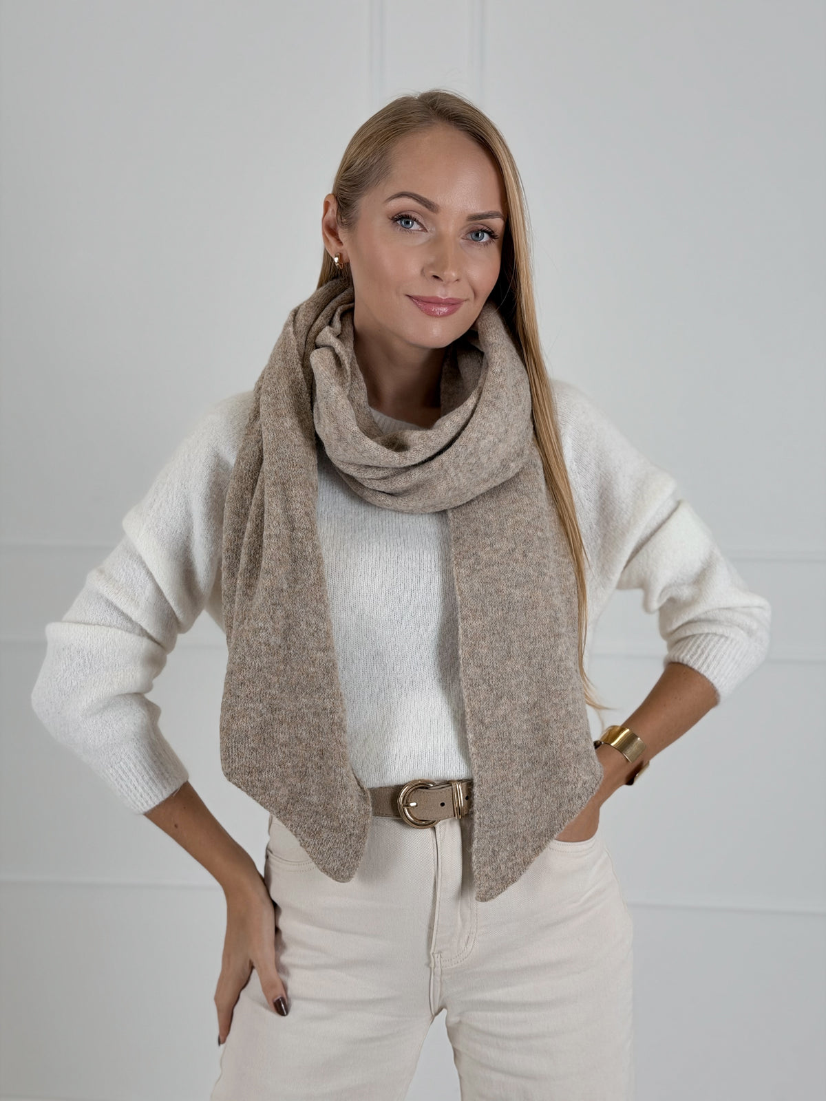 Moteriškas šiltas šalikas su merino vilna HARVEY Kapučino