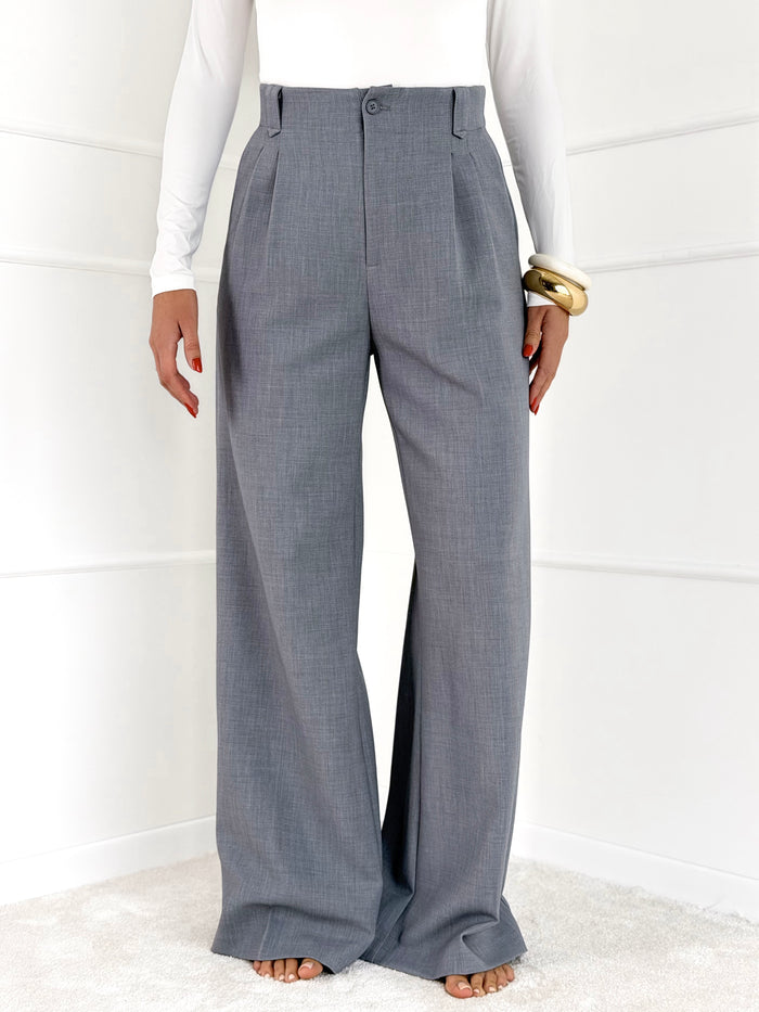 Moteriškos plačios klasikinės kelnės SANCHA Pilka