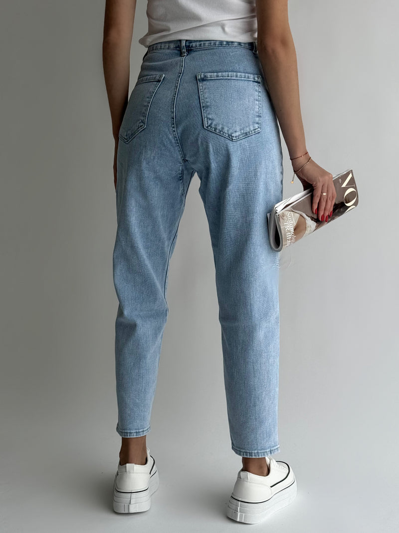 MOM FIT modelio moteriški džinsai aukštu juosmeniu CHARLIE Mėlyna