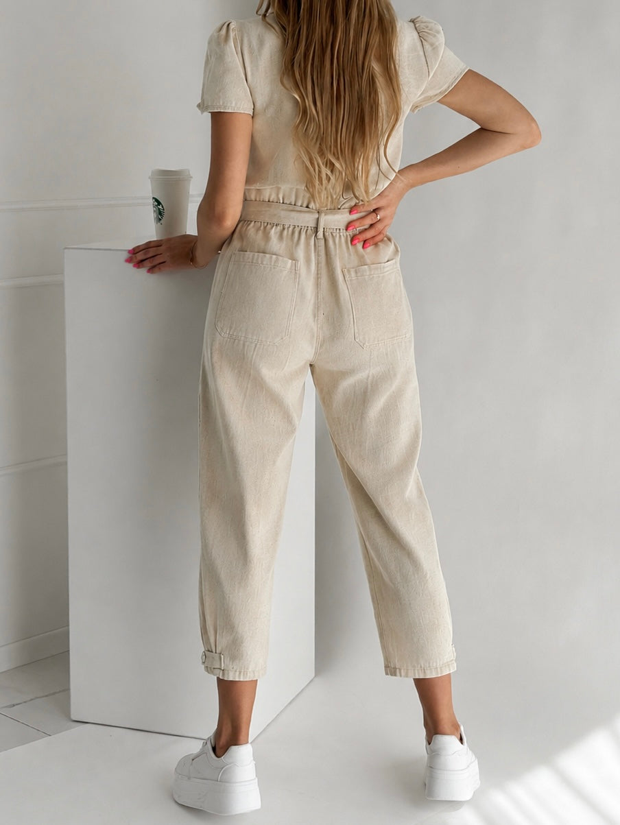 Moteriškas džinsinis kombinezonas CAMDEN Kreminė