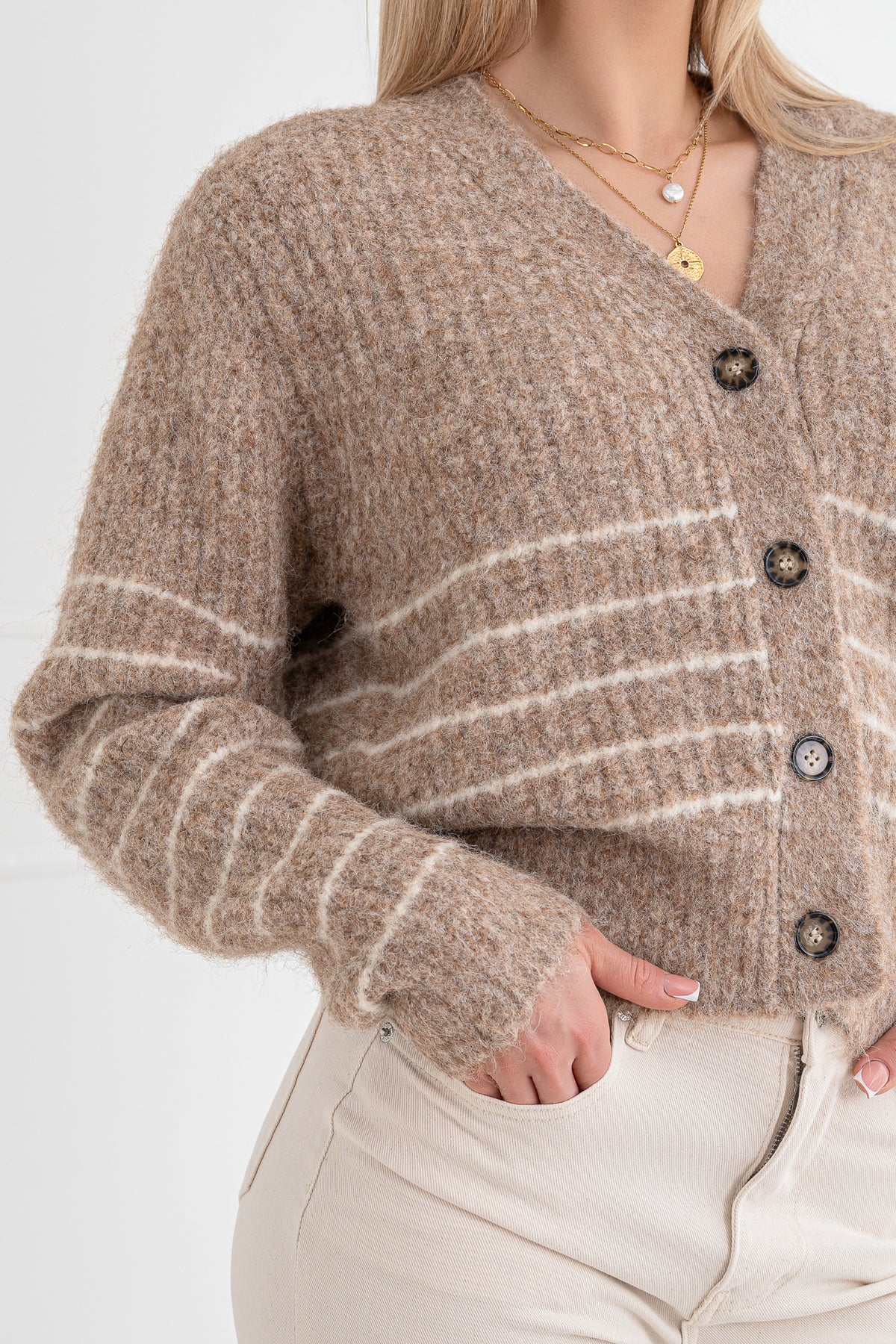 Moteriškas susagstomas megztinis su vilna BIJOU Ruda