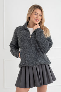 Moteriškas megztinis su vilna CLEO Tamsiai pilka